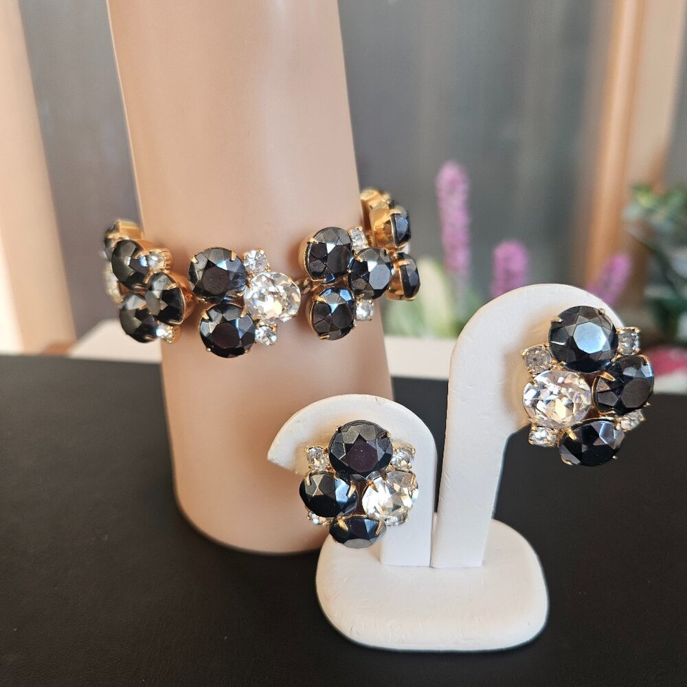 Vintage Hobé Signed Rhinestone Bracelet & Earring Set